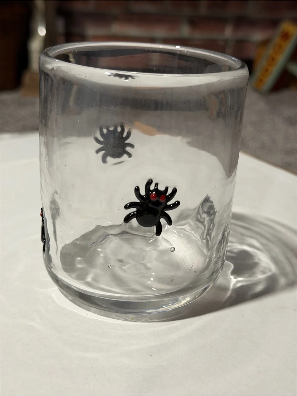 Anthropologie Clear Spider Accent Glass Tumbler - Black Spiders